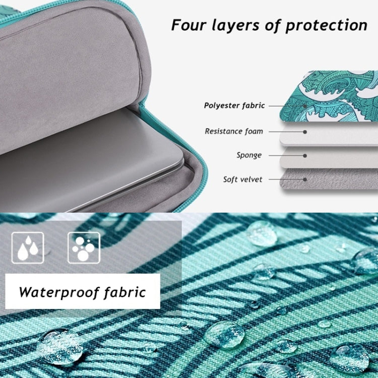 H3-04 14 Inch PU Leather Printing Laptop Liner Bag Tablet Sleeve Bag(Green Wave) - 14.1 inch by PMC Jewellery | Online Shopping South Africa | PMC Jewellery | Buy Now Pay Later Mobicred