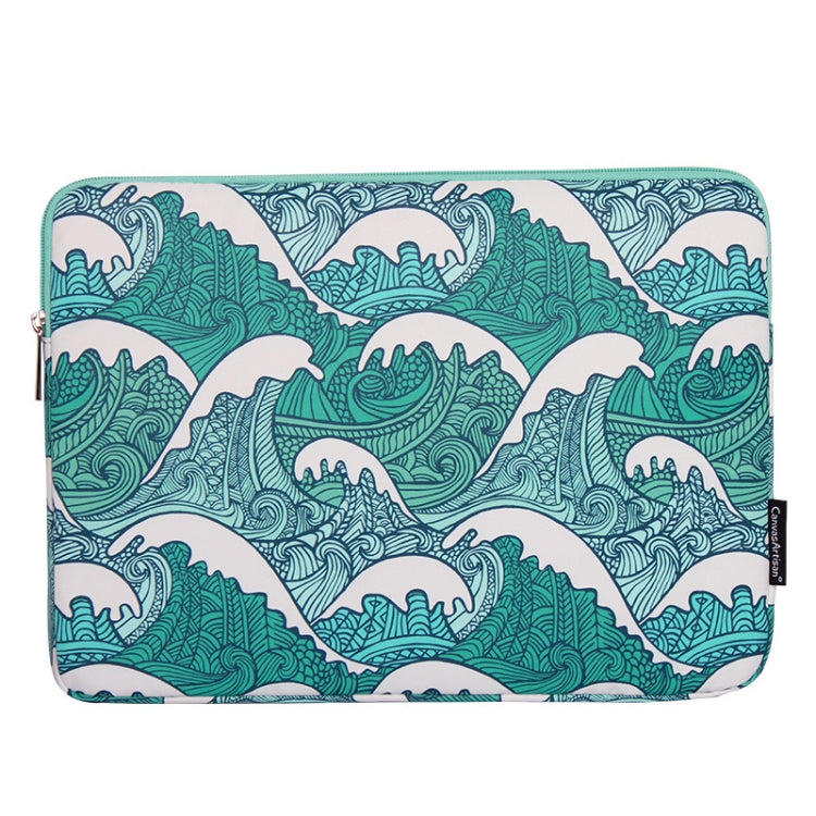 H3-04 15 Inch PU Leather Printing Laptop Liner Bag Tablet Sleeve Bag(Green Wave)
