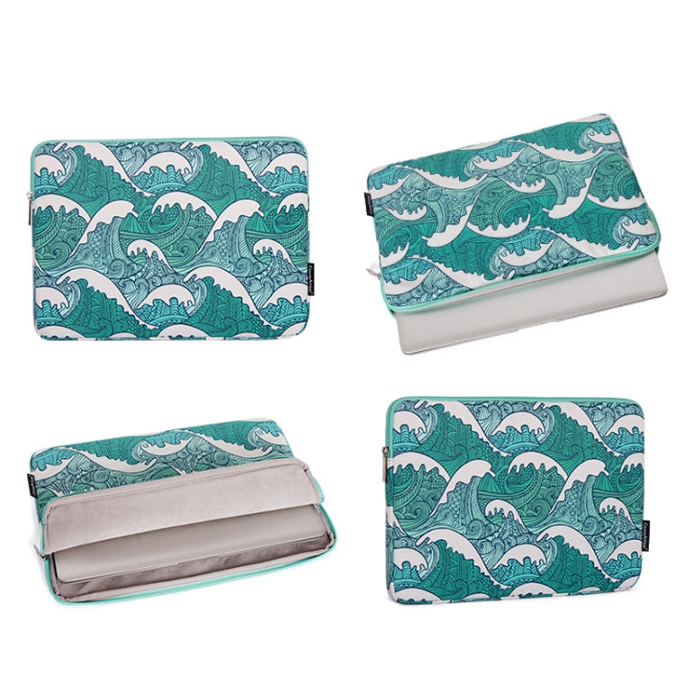 H3-04 15 Inch PU Leather Printing Laptop Liner Bag Tablet Sleeve Bag(Green Wave)