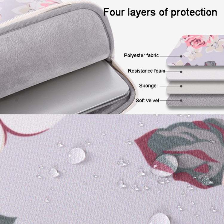H40-B01 White Rose Pattern Laptop Case Bag Computer Liner Bag With Handle, Size: 14 Inch(Grey) - 14.1 inch by PMC Jewellery | Online Shopping South Africa | PMC Jewellery | Buy Now Pay Later Mobicred