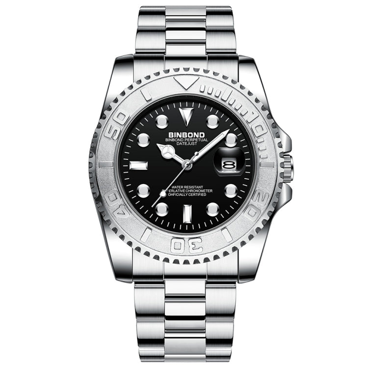 BINBOND B930 Metal Gear Luminous Quartz Watch 30M Water-resistant Sports Watch, Color: White Steel-Black