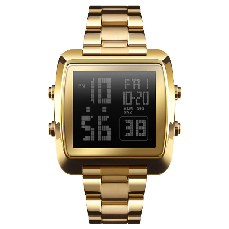 SKMEI 1369 Retro Water-resistant Gold Watch Men Steel Belt Luminous Square Watch(Gold)