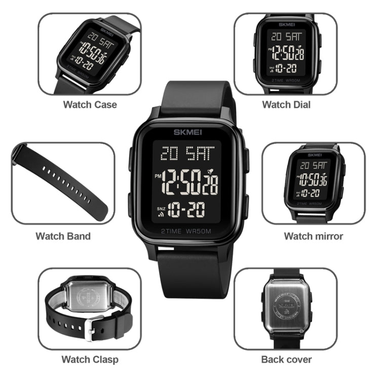 SKMEI 1858 Square Water-resistant Digital Dual Display LED Luminous Watch(Rose Gold)