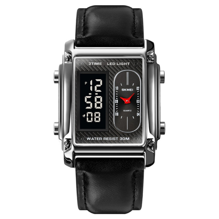 SKMEI 1868 Square Double Display Water-resistant Men Watch, Style: Leather Belt (Silver)