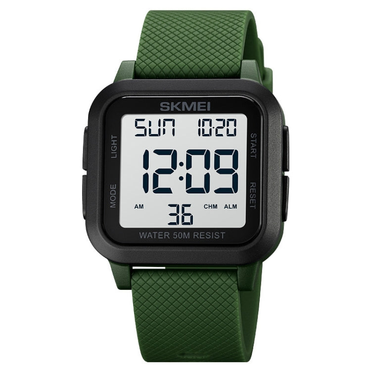 SKMEI 1894 Square Sports Water-resistant Student Simple Multifunctional Luminous Watch(Army Green White Machine)