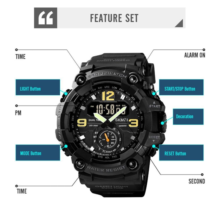 SKMEI 1637 Sports Digital Display Outdoor Shockproof Plastic Large Dial Men Watch, Color: Black - free shipping - PMC Jewellery - Order now!
