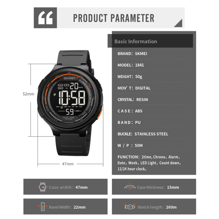 SKMEI 1841 Outdoor Sports Students Water-resistant Luminous Countdown Watch(Black)