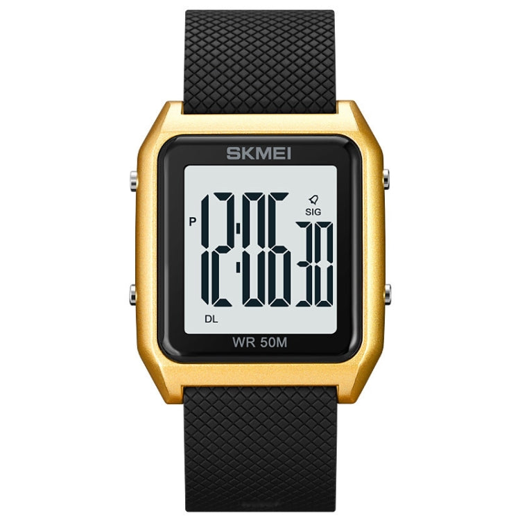 SKMEI 1866 Square Large Screen Men Steel Belt Multi-function Night Light Alarm Clock Watch(Gold White Machine)