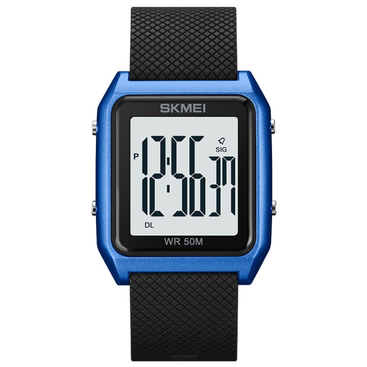 SKMEI 1866 Square Large Screen Men Steel Belt Multi-function Night Light Alarm Clock Watch(Blue White Machine)