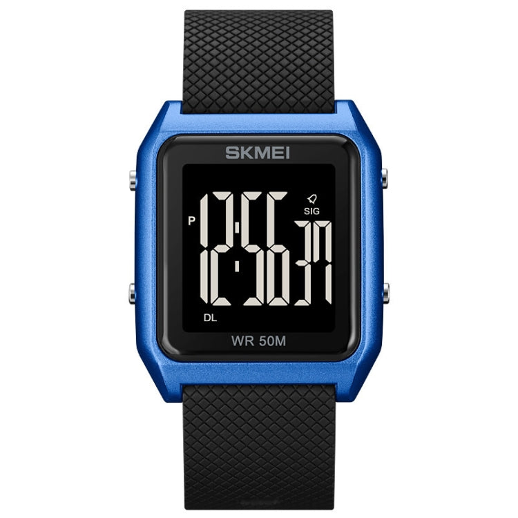 SKMEI 1866 Square Large Screen Men Steel Belt Multi-function Night Light Alarm Clock Watch(Blue Black Machine)