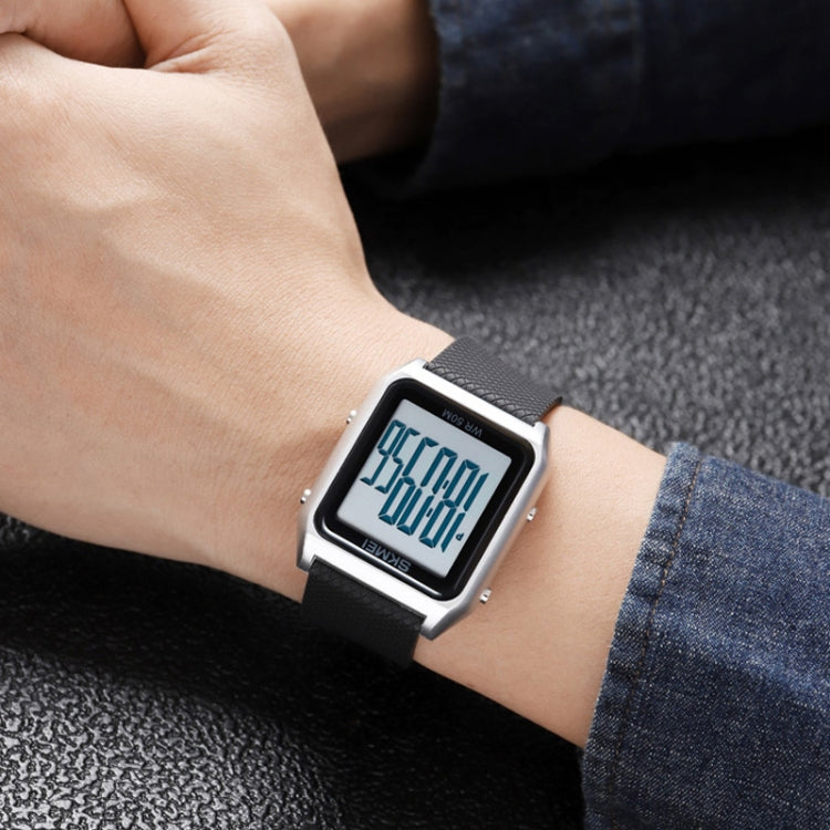 SKMEI 1866 Square Large Screen Men Steel Belt Multi-function Night Light Alarm Clock Watch(Gold White Machine)