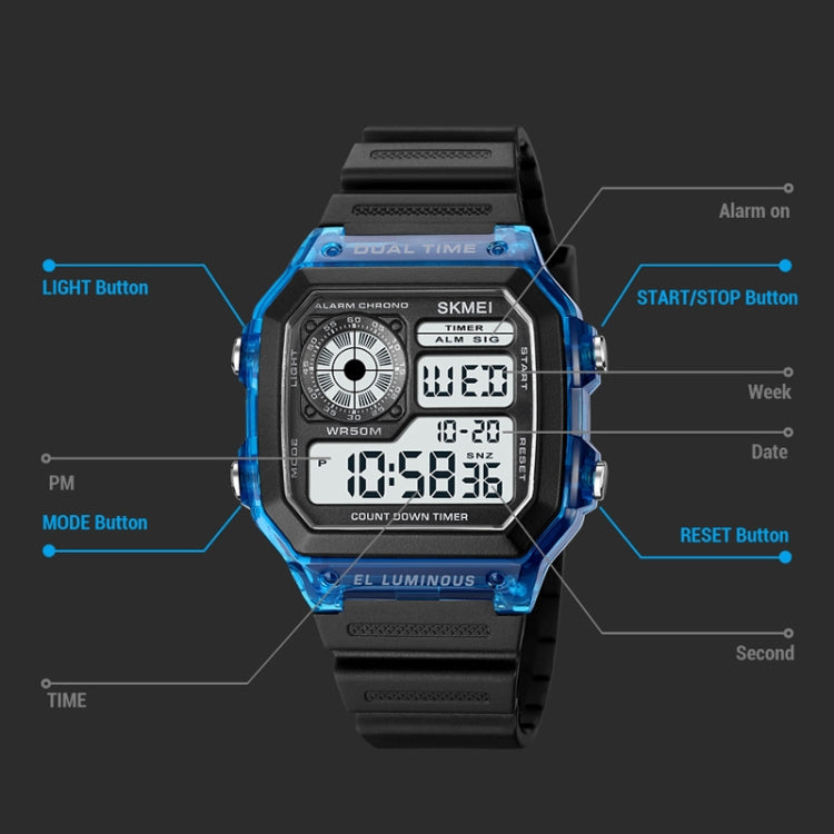 SKMEI 1998 Transparent Shell Ice Sensor Outdoor Sports Water-resistant Multi-function Watch(Black)
