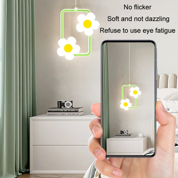Children Room Bedside Warm Sunflower Chandelier, Color: Square Green White Light