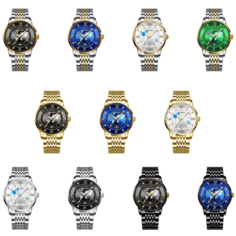BINBOND B1117 30M Waterproof Earth Dial Butterfly Buckle Luminous Quartz Watch(Inter-gold-Black) - free shipping - PMC Jewellery - Order now!