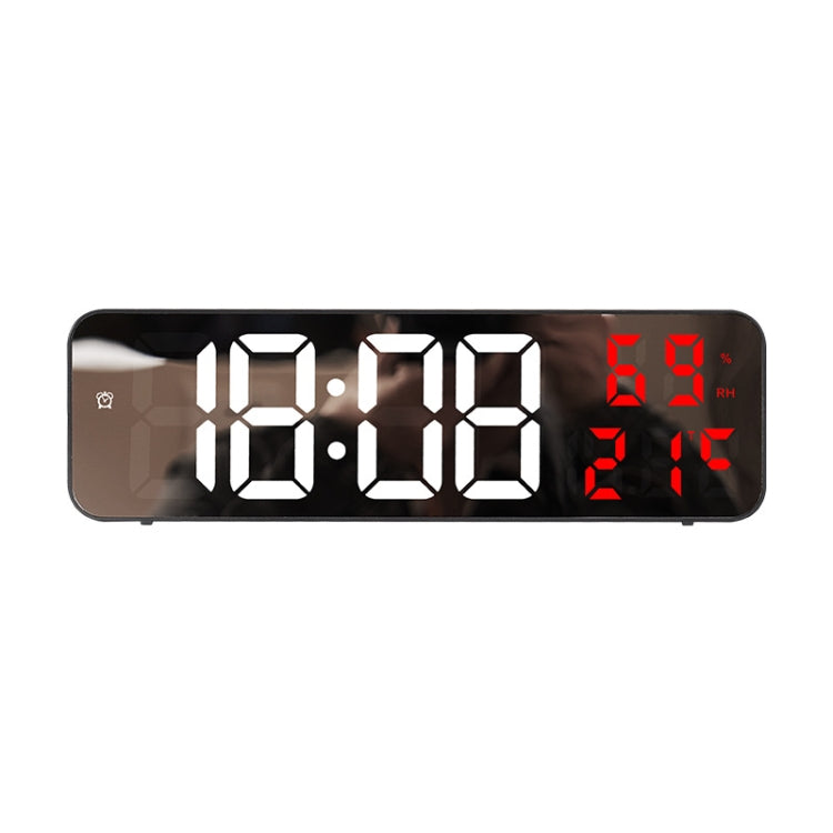 671 Mirror Screen Digital LED Alarm Clock USB Plug-in/Battery Dual-use With Temperature/Humidity Display(Black Shell White Red)