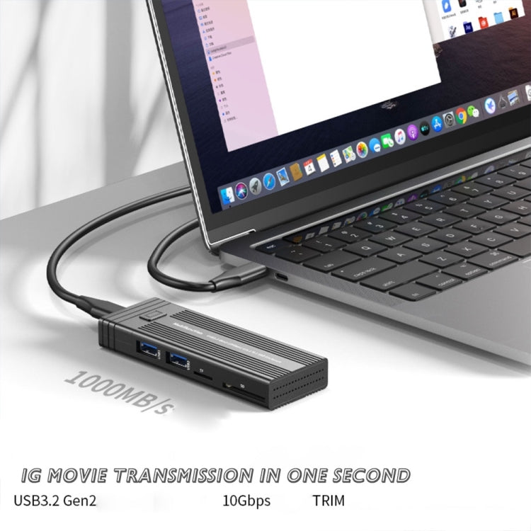M.2 NVME SATA SSD Enclosure Adapter With 4 In 1 Hub USB 3.2 Gen 2 10Gbps HDD Adapter Support SD/TF Cardread(Black) - HDD Enclosure by PMC Jewellery | Online Shopping South Africa | PMC Jewellery | Buy Now Pay Later Mobicred