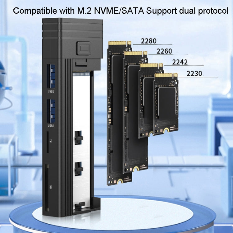 M.2 NVME SATA SSD Enclosure Adapter With 4 In 1 Hub USB 3.2 Gen 2 10Gbps HDD Adapter Support SD/TF Cardread(Black) - HDD Enclosure by PMC Jewellery | Online Shopping South Africa | PMC Jewellery | Buy Now Pay Later Mobicred
