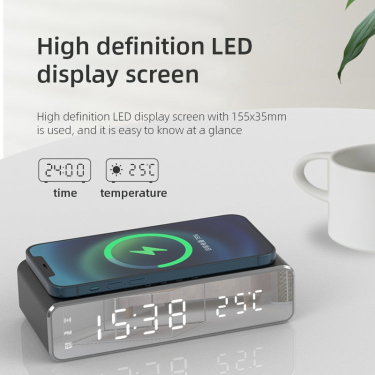 W258 With Clock / Temperature Display Desktop Phone / Earphone Wireless Charging(5W Black)