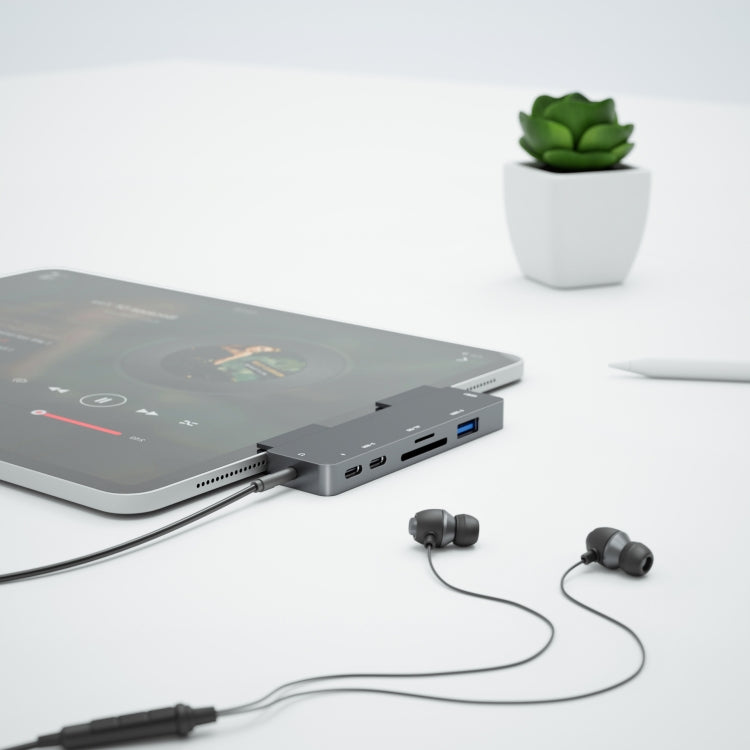 For IPad Pro 7-In-1 HDMI 4K + 3.5mm Audio + SD/TF+ 1 USB 3.0 + USB-C/Type-C + PD USB-C Docking Station - free shipping - PMC Jewellery - Order now!