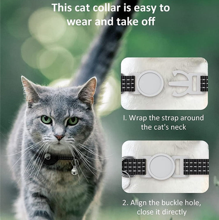 For AirTag Tracker Silicone Case Reflective Pet Cat Collar With Bell(Luminous Pink)