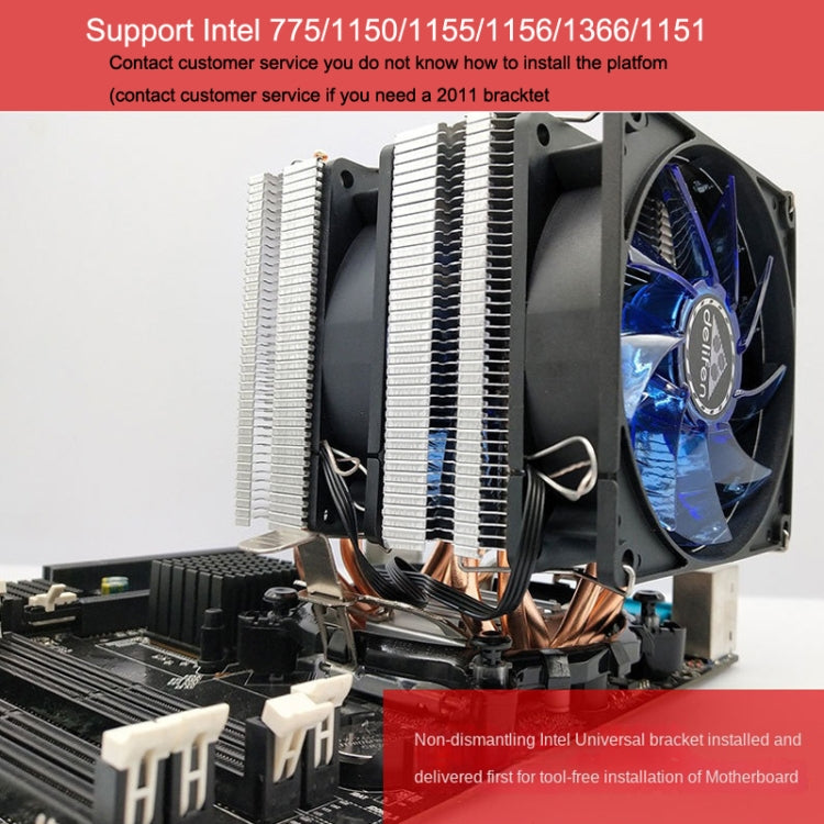 Desktop Computer Double Copper Tube CPU Radiator Super Quiet Color Light 3-pin Double Fan