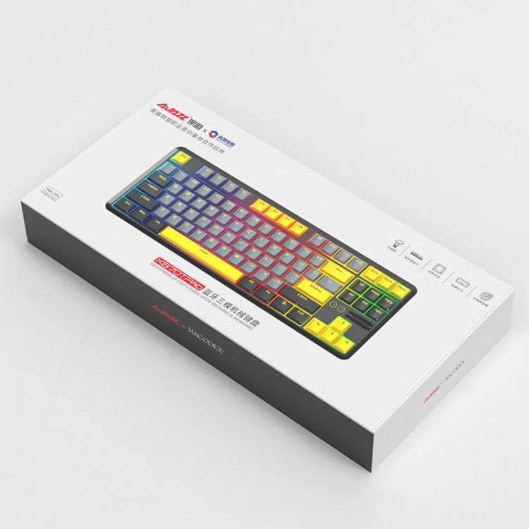 Ajazz K870T Pro 87 Keys Three Mode Wireless/Bluetooth/Wired Pluggable RGB Mechanical Keyboard Green Shaft (White)