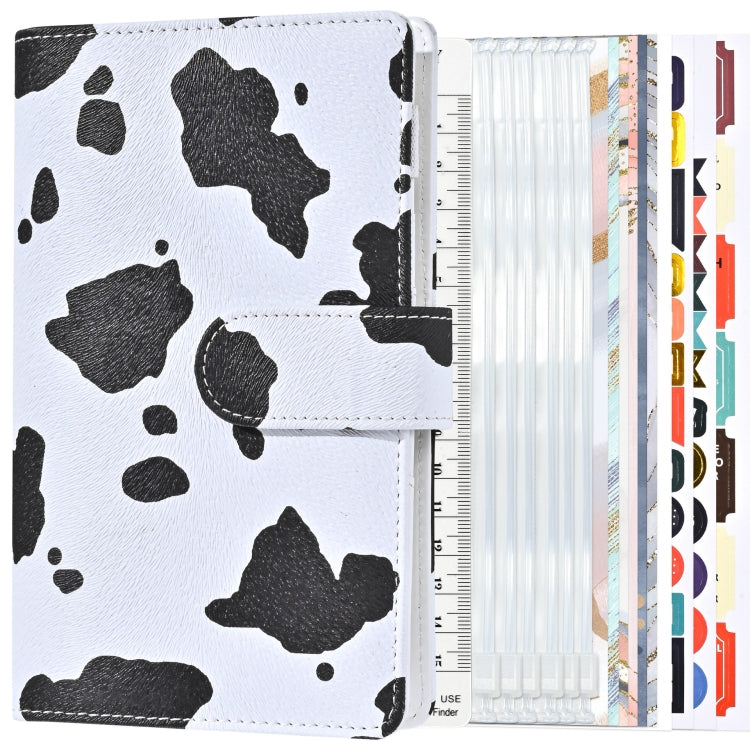 A6 Leopard Print Cash Budget Notebook Loose Leaf Financial Management Notepad(Cow Pattern Black White)