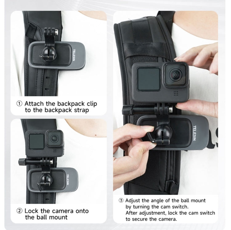 TELESIN 360 Degree Rotation Magnetic Backpack Clip Clamp Mount For Action Camera - Backpack Clip by TELESIN | Online Shopping South Africa | PMC TechLife | Buy Now Pay Later Mobicred