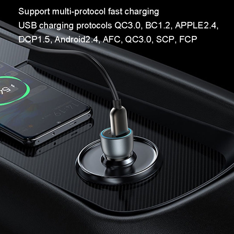Yesido Y49 Car USB3.0 Fast Charger 30W Translucent PD Fast Charging(Black)