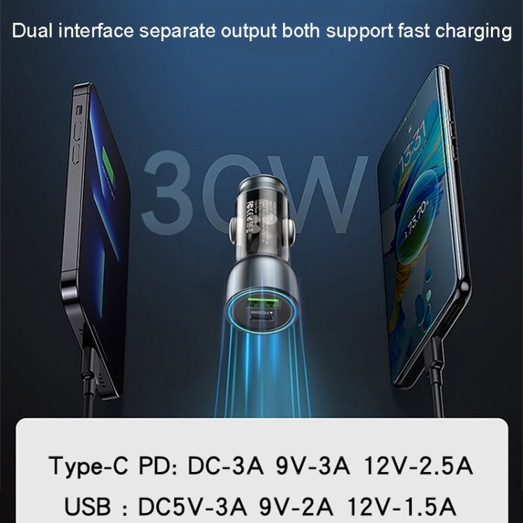 Yesido Y49 Car USB3.0 Fast Charger 30W Translucent PD Fast Charging(Black) - free shipping - PMC TechLife - Order now!