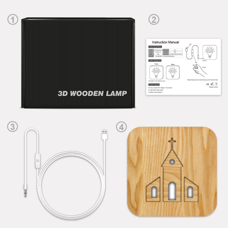 FS-T2242W 3D Solid Wood Carving Decorative Desk Lamp USB Night Light(Warm White)