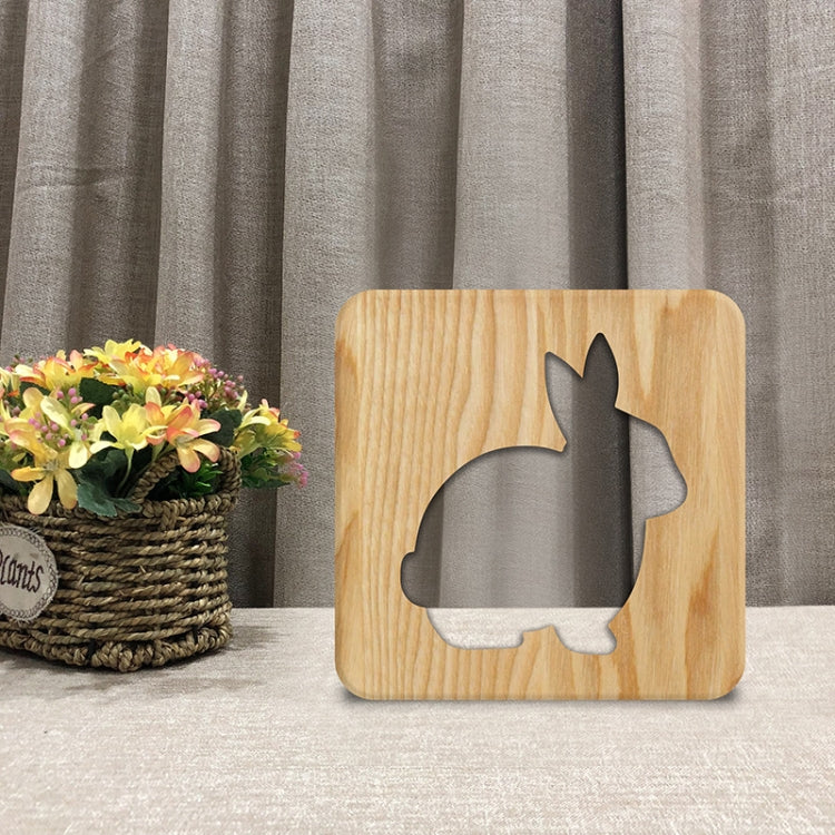FS-T2104W 3D Wooden Carving Rabbit Table Lamp USB Night Light Crafts(Warm White)