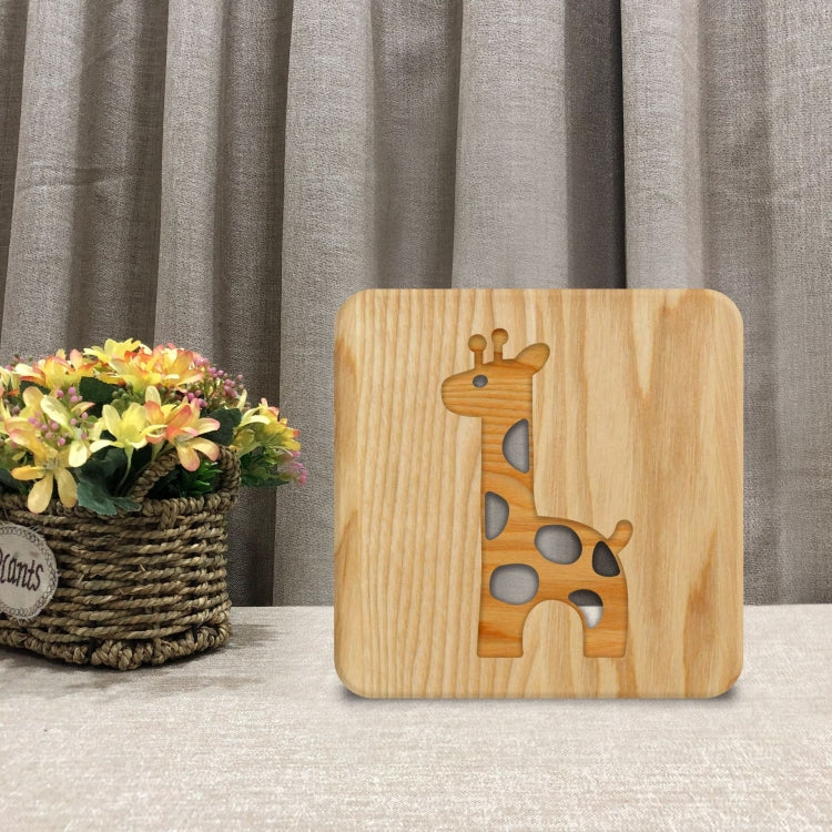FS-T2330W 3D Wooden Carving Giraffe Table Lamp USB Night Light Crafts