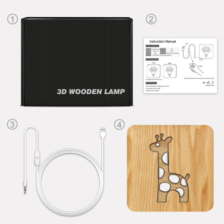 FS-T2330W 3D Wooden Carving Giraffe Table Lamp USB Night Light Crafts