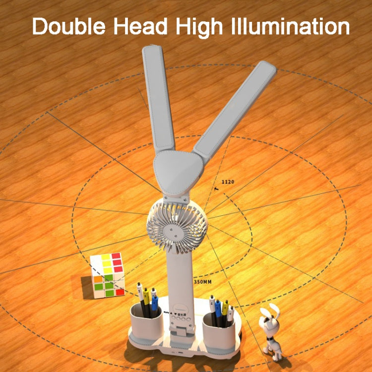 Rechargeable 3200mAh Double Head Lighting LED Fan Desk Lamp with Pen Holder & Clock