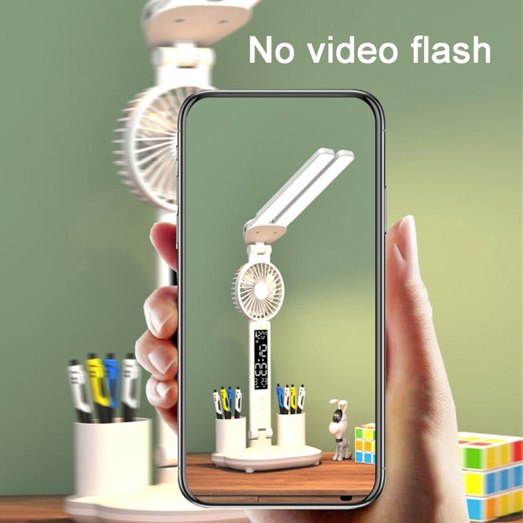 Rechargeable 3200mAh Double Head Lighting LED Fan Desk Lamp with Pen Holder & Clock