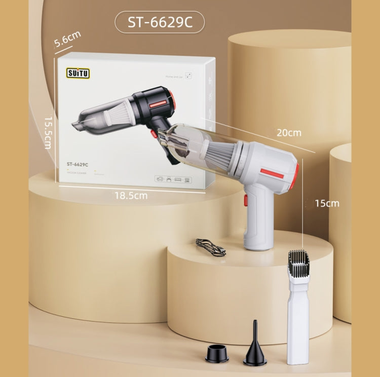 SUITU ST-6629 3 In 1 5500pa Car Wireless Vacuum Cleaner Blowing Suction And Pumping 3 Modes White -USB Cable