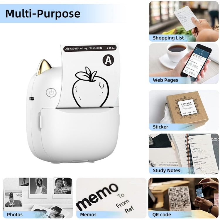 C23 Seven Colors Atmosphere Breathing Light Wireless Thermal Printer, Color: White+3 Rolls Color Paper