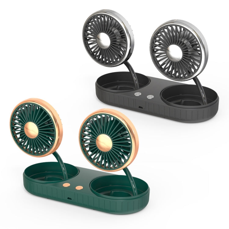 F304 Double-head Hose Built-in Lithium Battery USB Car Fan, Color: Green Gold