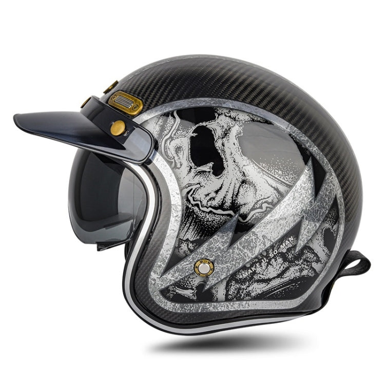SOMAN Motorcycle Four Seasons Carbon Fiber Half Helmet, Color: Carbon Fiber Silver Lightning(XXL)
