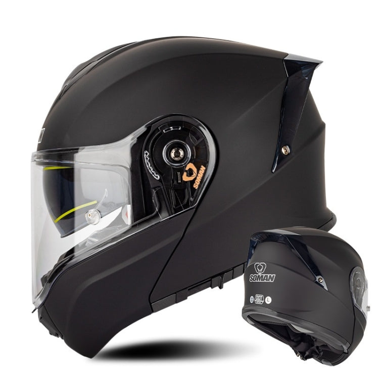 SOMAN Racing Motorcycle Double Lens Riding Safety Helmet, Size: XL(Matt Black)