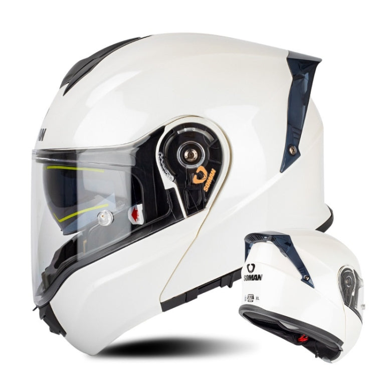 SOMAN Racing Motorcycle Double Lens Riding Safety Helmet, Size: XL(Pearl White)