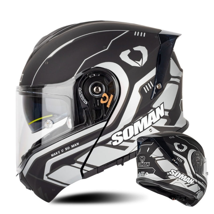 SOMAN Racing Motorcycle Double Lens Riding Safety Helmet, Size: XXL(Prince Charle Silver Gray)