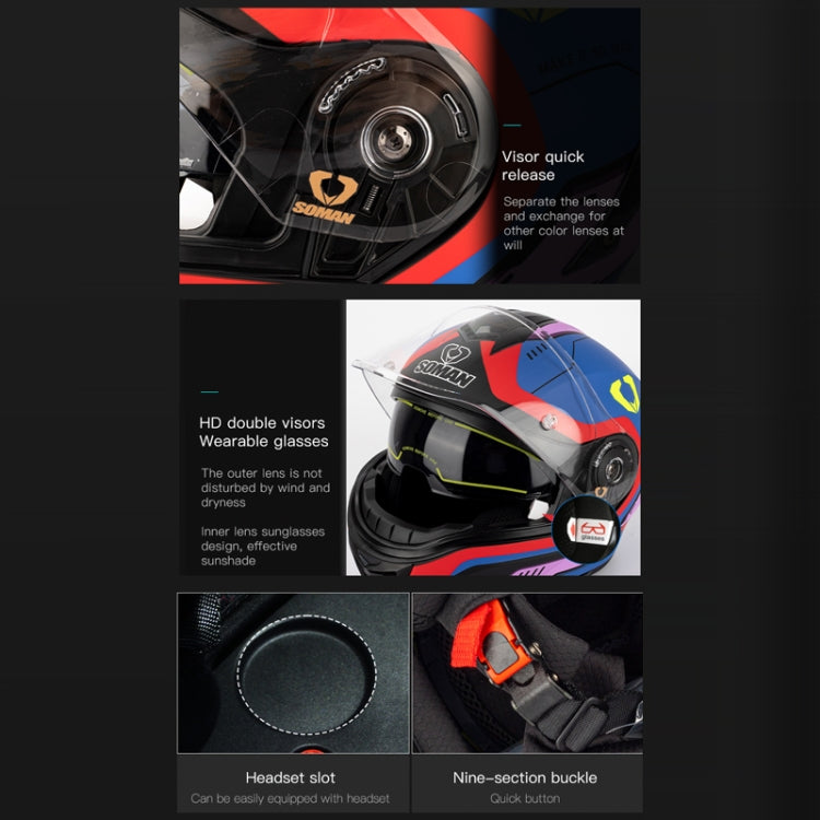 SOMAN Racing Motorcycle Double Lens Riding Safety Helmet, Size: XL(Cement Gray)