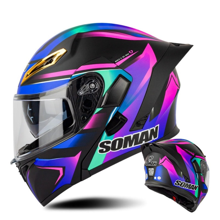 SOMAN Motorcycle Dual Lens Riding Peel-Off Full Coverage Helmet, Size: XL(Sapphire Vision)