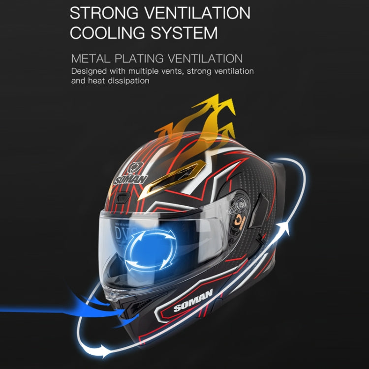 SOMAN Motorcycle Dual Lens Riding Peel-Off Full Coverage Helmet, Size: M(Red Gray Vision)