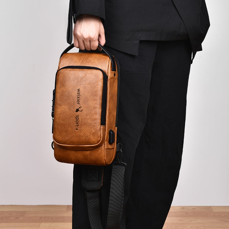 WEIXIER X318 Single Shoulder Crossbody Male Waterproof Anti-Theft Small Backpack(Light Brown) - free shipping - PMC Jewellery - Order now!