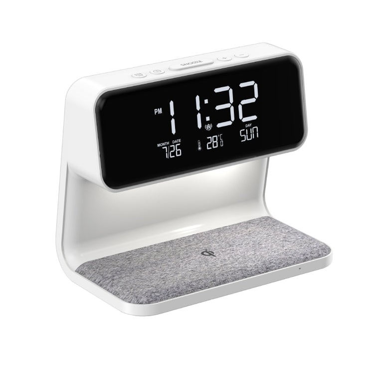 3 In 1 10W Wireless Charging Bedside Lamp LCD Screen Alarm Clock Phone Charger,EU Plug(White)