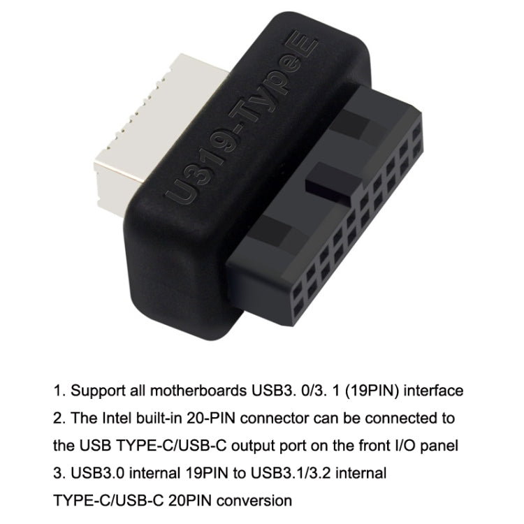 2pcs Mainboard USB3 19P/20P to TYPE-E Adapter Chassis Front TYPE-C/USB-C Plug Port(Black) - Cable & Adapters by PMC Jewellery | Online Shopping South Africa | PMC Jewellery | Buy Now Pay Later Mobicred