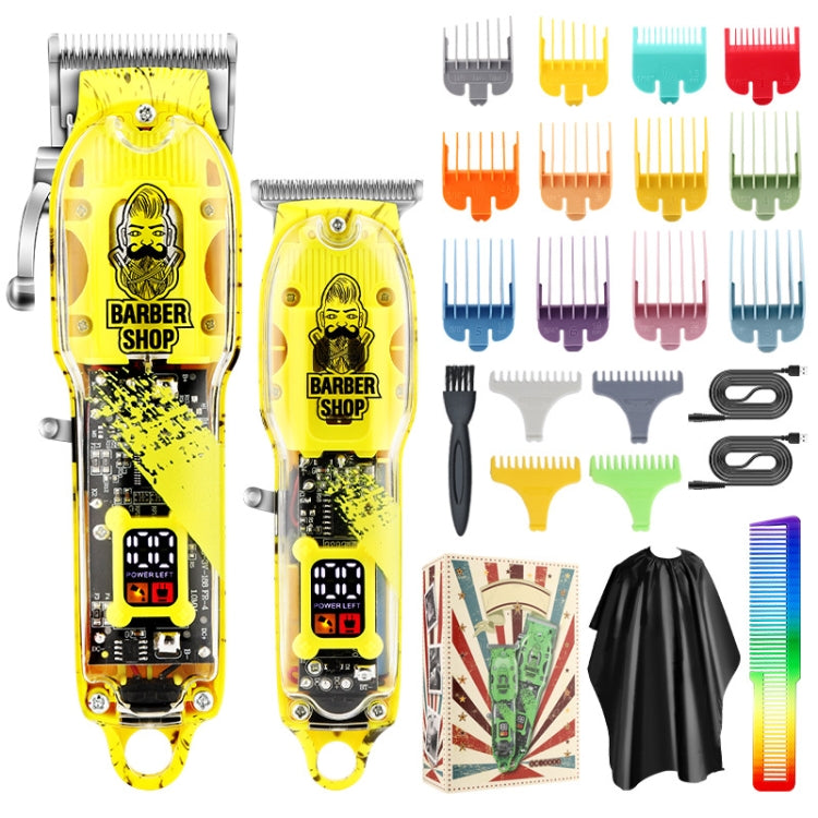 Haircutter Set Transparent Body Oil Head Electric Hair Clipper Men Home Electric Pusher(Earl Yellow)